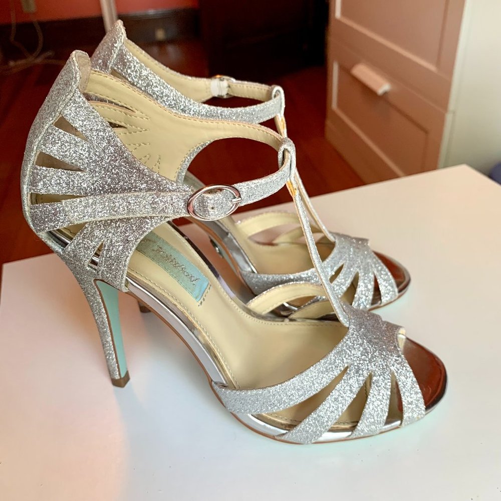 Blue by Betsey Johnson silver glitter heels